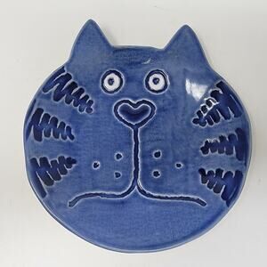 Signed Handmade Cheshire Cat Pottery Plate Trinket Dish Decor 1989 Signed